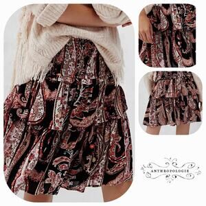 NWT Anthropologie Myla Tiered Floral Paisley Mini Skirt Sz. XS [0-2] Wine